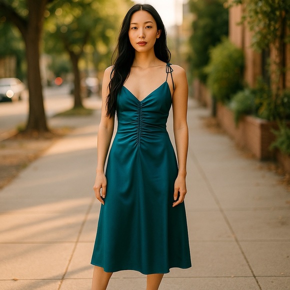 Jason Wu V Neck Turquoise Maxi Dress - Picture 1 of 8